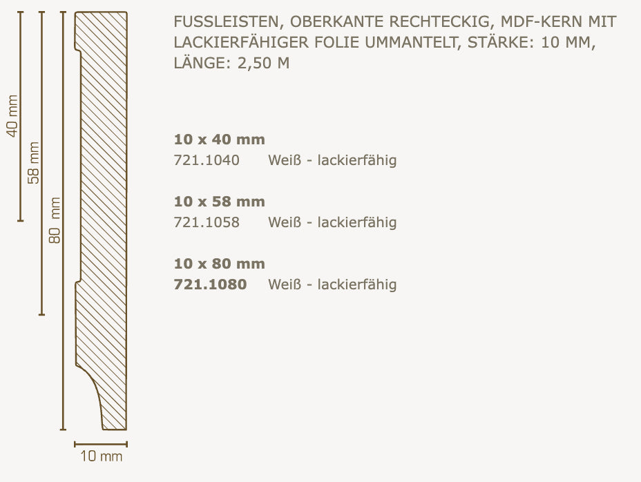 Sockelleiste Weiß 10 x 80 mm - 2,50 m (25m/Paket)