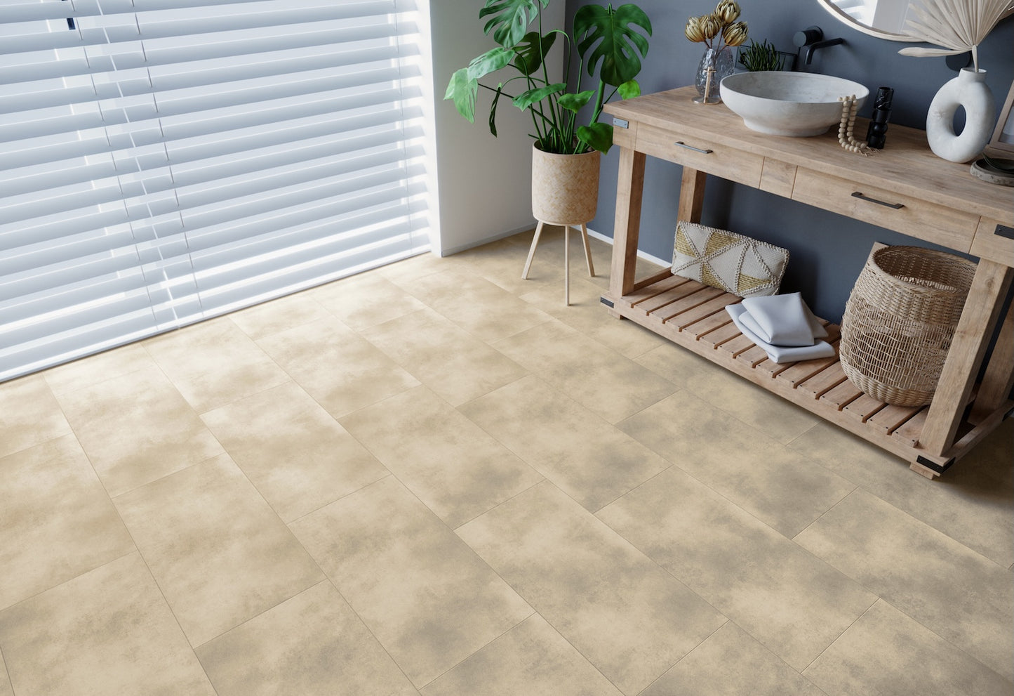 Stein Creme Fliesenoptik - Klebe-Vinylboden